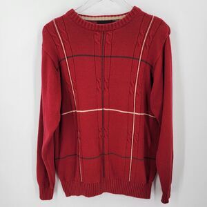 Bill Blass Sweater Mens XL Cable Knit Stripe Crewneck Pullover Red Vintage